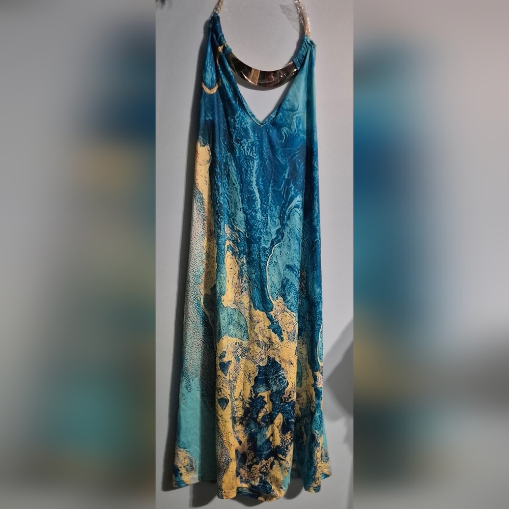 New Elegant Blue Halter Dress - Picture 3 of 3